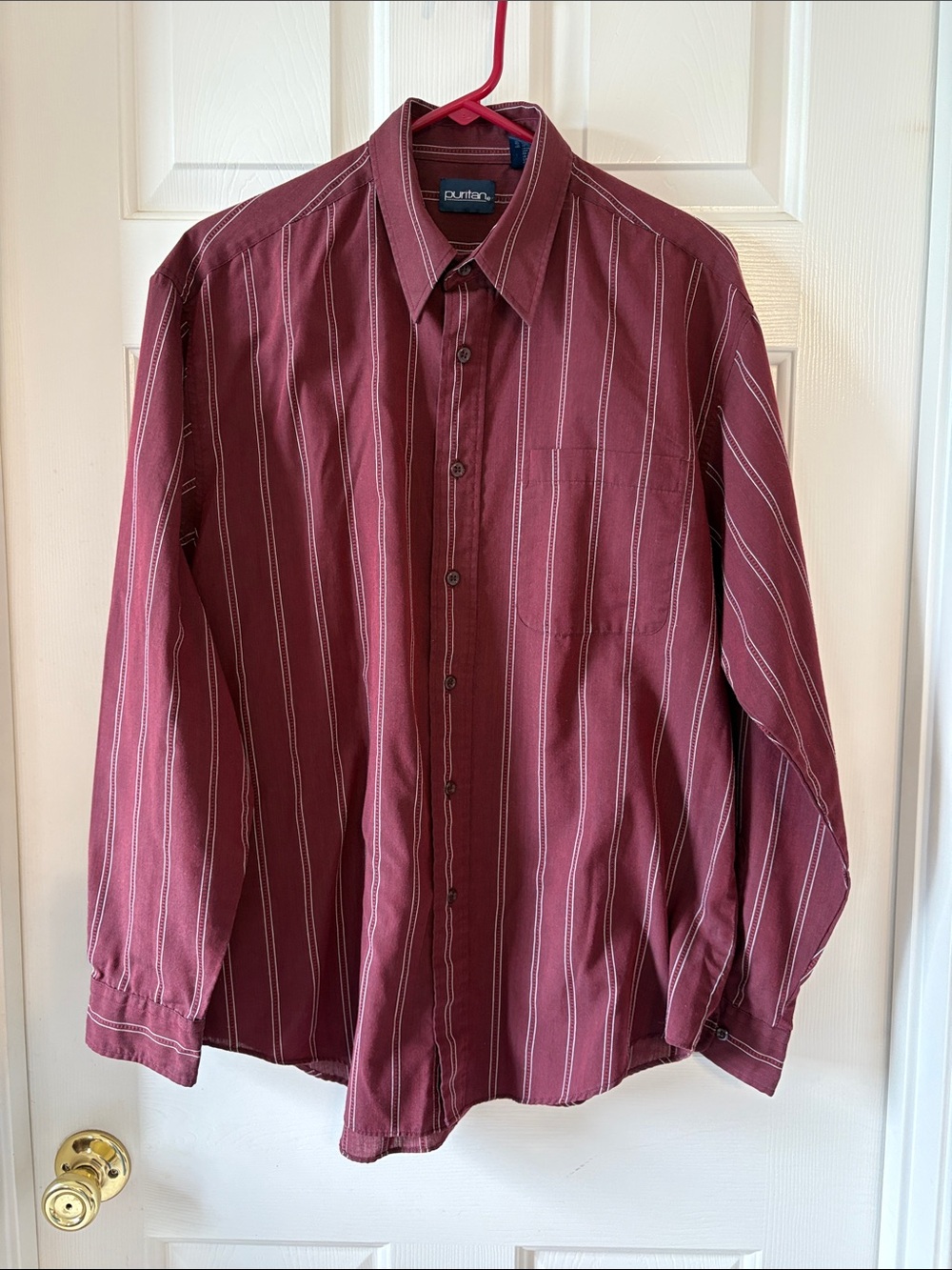 Puritan Men's Maroon Striped Button-Down Shirt